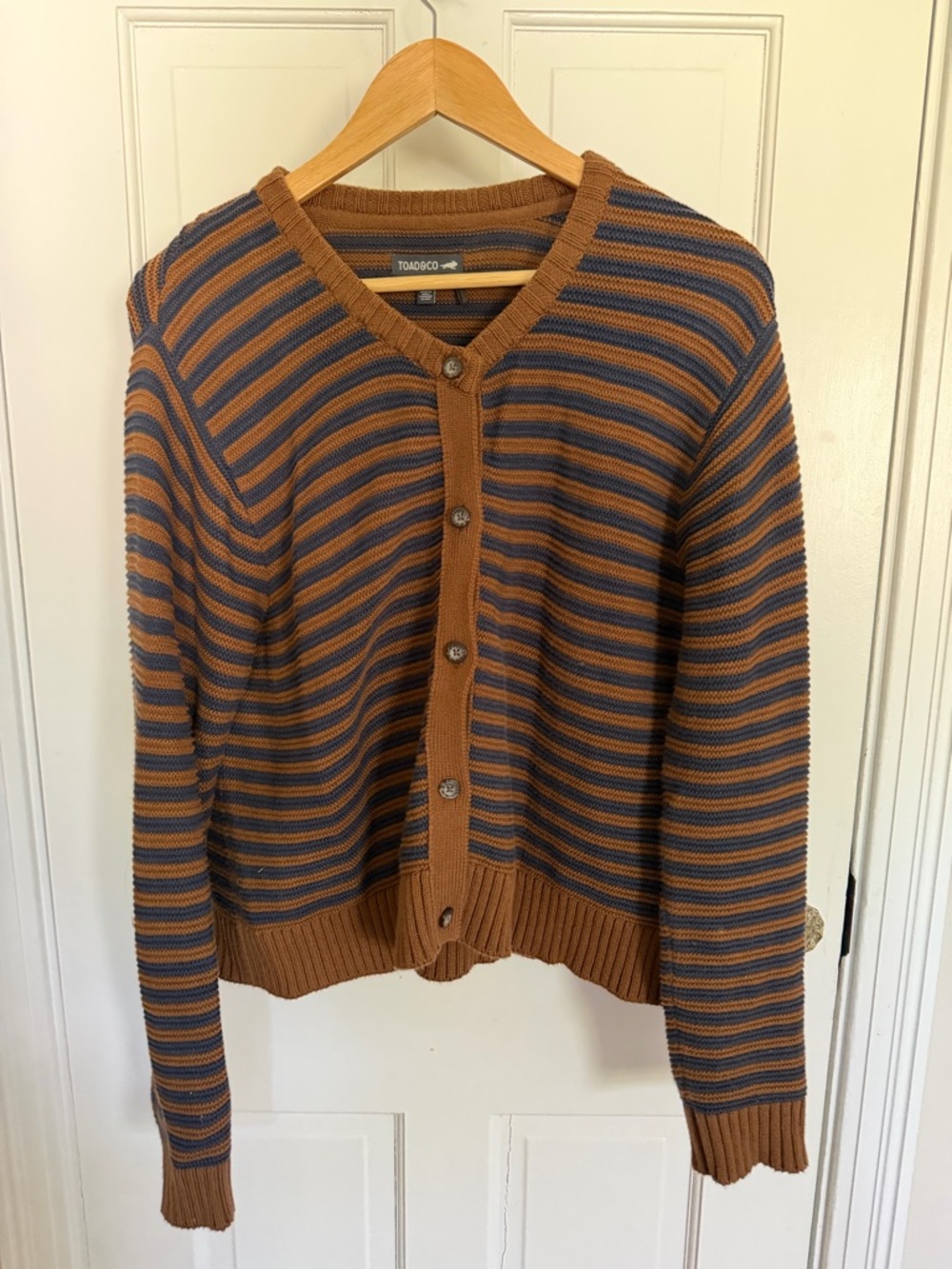 Toad&Co Bianca Brown and Navy (Brown Sugar) Striped Cardigan